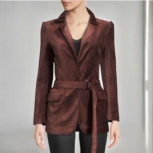 Paige Burgundy Brown Velvet Belted Puff Sleeve Blazer Size Small
